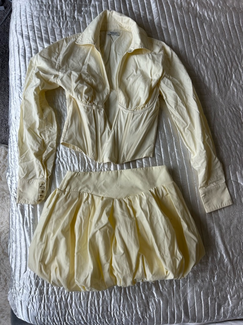 Light Yellow Two-Piece Skirt & Corset Style Top Set